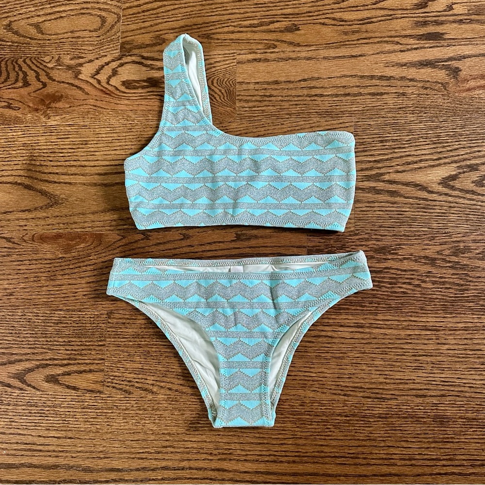 Solid & Striped Desi Bikini Set in Metallic Zigzag, size XS